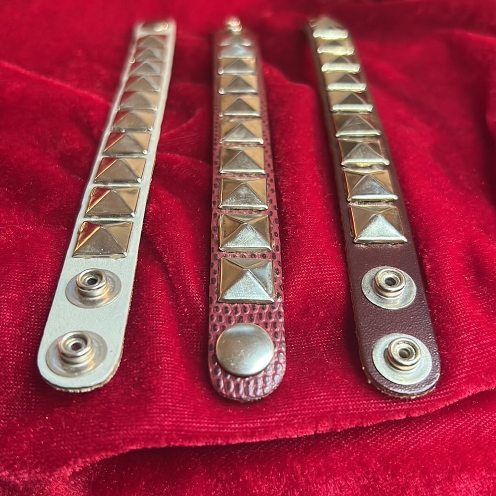 🍓VINTAGE 1980’s STUDDED LEATHER CUFF BRACELETS PUNK ROCK GENUINE LEATHER CUFFS